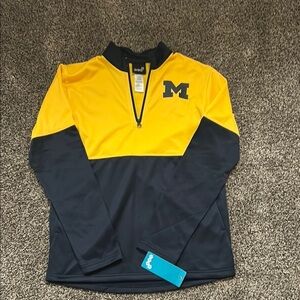 Michigan Wolverines Yellow Navy Quarter Zip Pullover Size Boys XL NWT